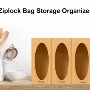 BPFY Bamboo Ziplock Bag Storage Organizer, Bamboo Zip Lock Bags Container for Kitchen Drawer, Food Storage Bag Holder Compatible with Gallon, Quart, Sandwich and Snack Variety Size Bags