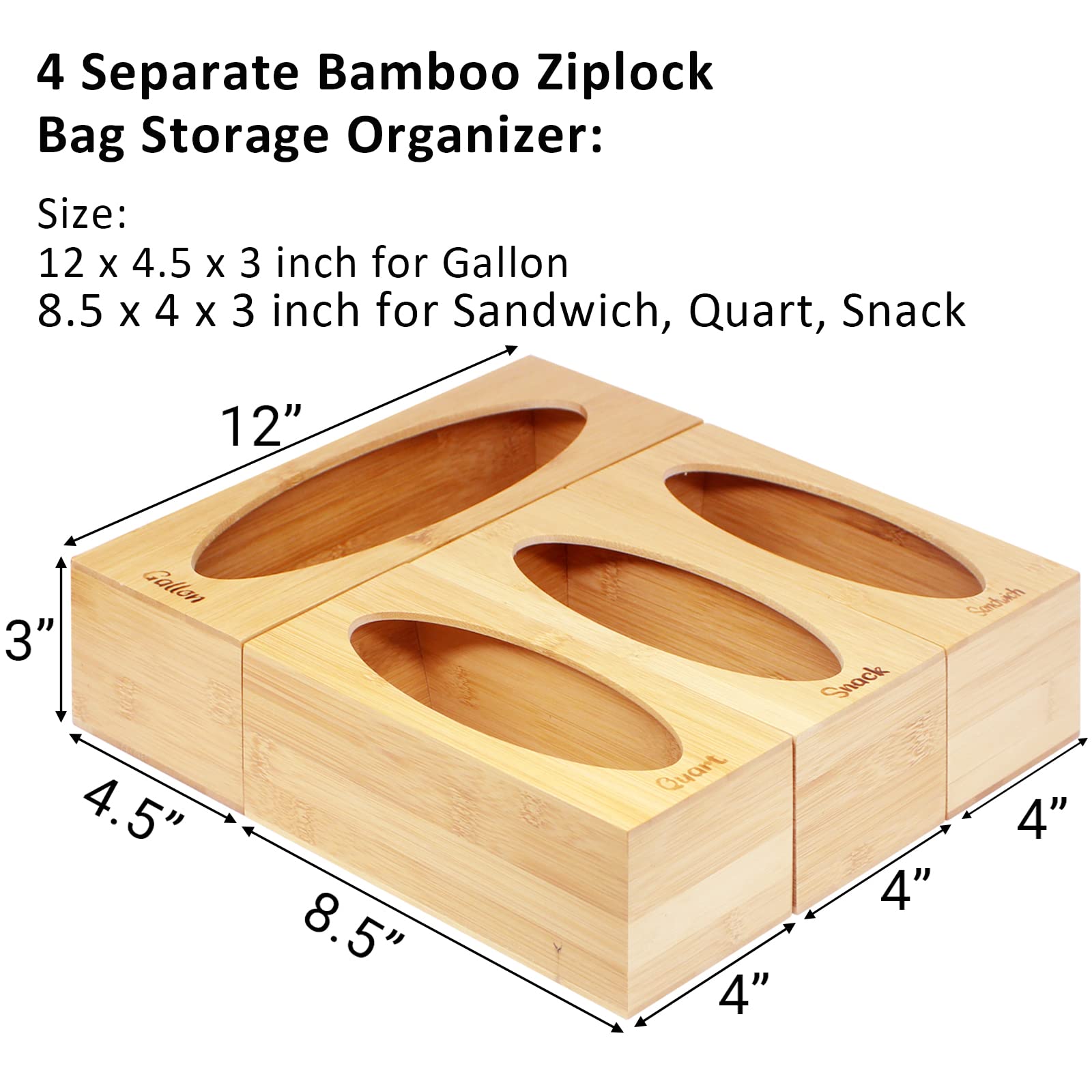 BPFY Bamboo Ziplock Bag Storage Organizer, Bamboo Zip Lock Bags Container for Kitchen Drawer, Food Storage Bag Holder Compatible with Gallon, Quart, Sandwich and Snack Variety Size Bags