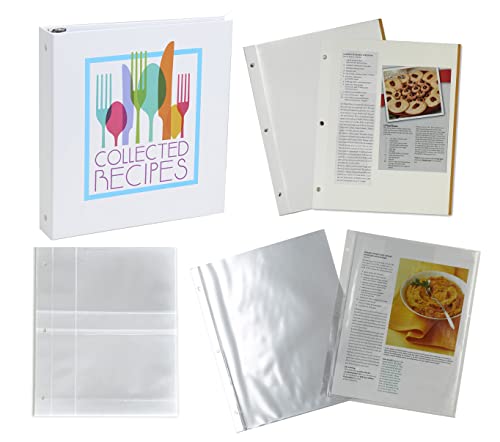 Modern Cuisine Recipe Binder Bundle with Full Page Plastic Sleeve Protectors, Recipe Card Protectors and Magnetic Pages for Recipe Clippings