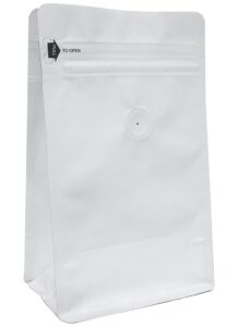 12 oz. matte white foil square bottom gusseted bag w/e-zip & valve (block bottom bag, flat bottom bag)