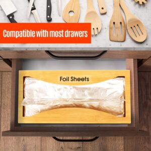 Libreshine Foil Sheet Dispenser for Drawer, Holder for 12×10.75, 9×10.75 Inches Pop Up Foil Sheets, Wax Paper Sheets, Bamboo Wall Mount Kitchen Pre-Cut Sheets Organizer