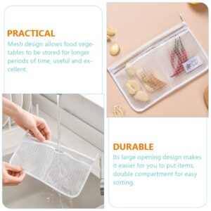 Mobestech 3pcs Hanging Storage Mesh Bag Kitchen Storage Bag Mesh Kitchen Organizer Mesh Bag Door Hanging Organizer Fridge Hanging Mesh Bag Room Organization Pp White Storage Net Two Grids