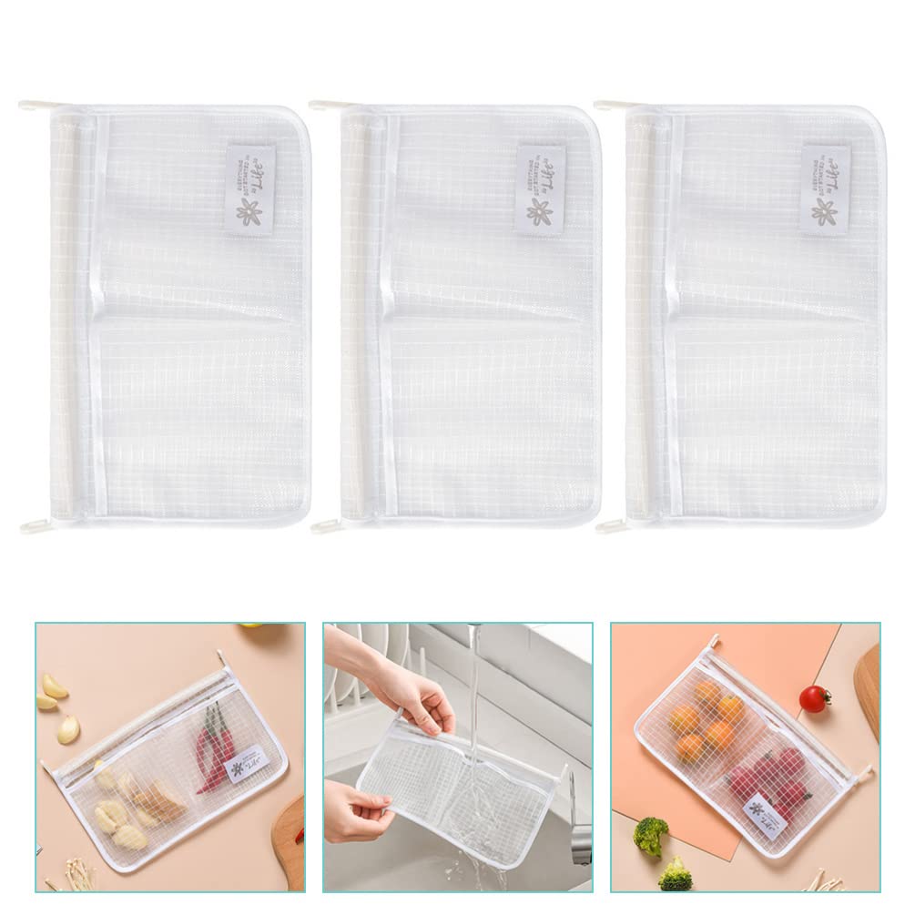 Mobestech 3pcs Hanging Storage Mesh Bag Kitchen Storage Bag Mesh Kitchen Organizer Mesh Bag Door Hanging Organizer Fridge Hanging Mesh Bag Room Organization Pp White Storage Net Two Grids