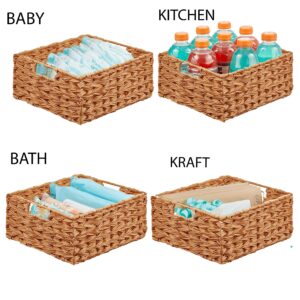 Home Fresh 3 Pack plastic Woven Farmhouse Kitchen Pantry Food Storage Organizer Basket Box - Container Organization for Cabinets, Cupboards, Shelves, Store PotatoesOnions,Countertops, Fruit, Brown