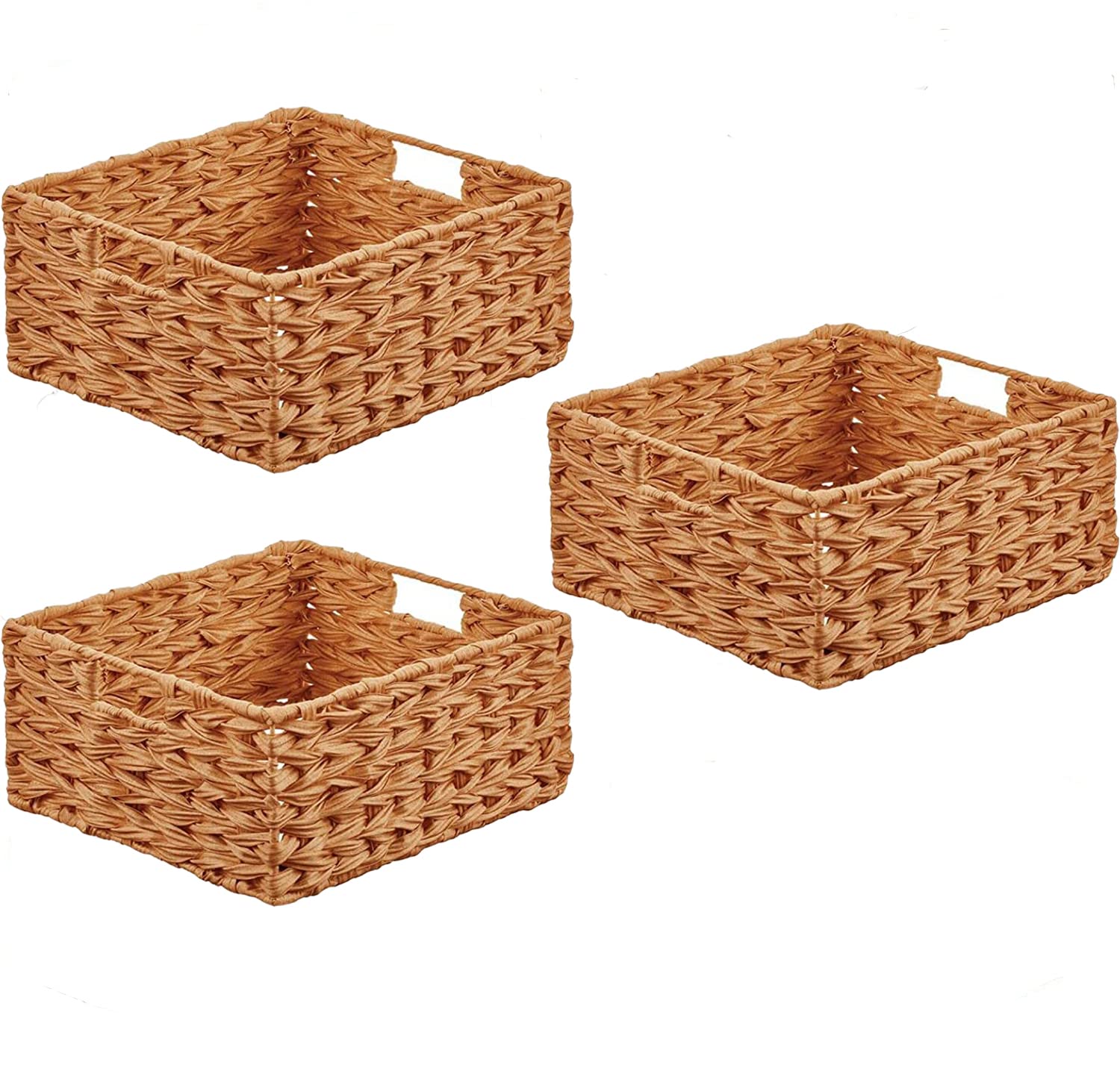 Home Fresh 3 Pack plastic Woven Farmhouse Kitchen Pantry Food Storage Organizer Basket Box - Container Organization for Cabinets, Cupboards, Shelves, Store PotatoesOnions,Countertops, Fruit, Brown