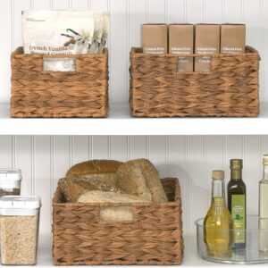 Home Fresh 3 Pack plastic Woven Farmhouse Kitchen Pantry Food Storage Organizer Basket Box - Container Organization for Cabinets, Cupboards, Shelves, Store PotatoesOnions,Countertops, Fruit, Brown