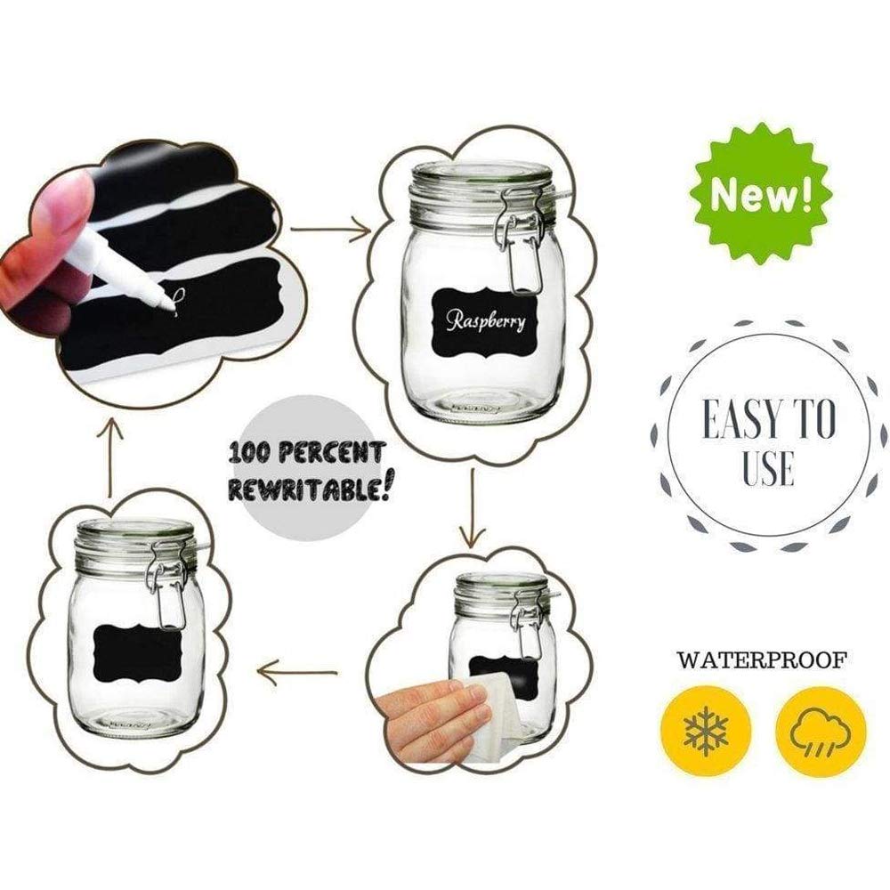 Chalkboard Labels - 24 Reusable Chalkboard Stickers with White Chalk Marker for Labeling Jars, Canister, Craft Rooms and Organize Your Home & Kitchen