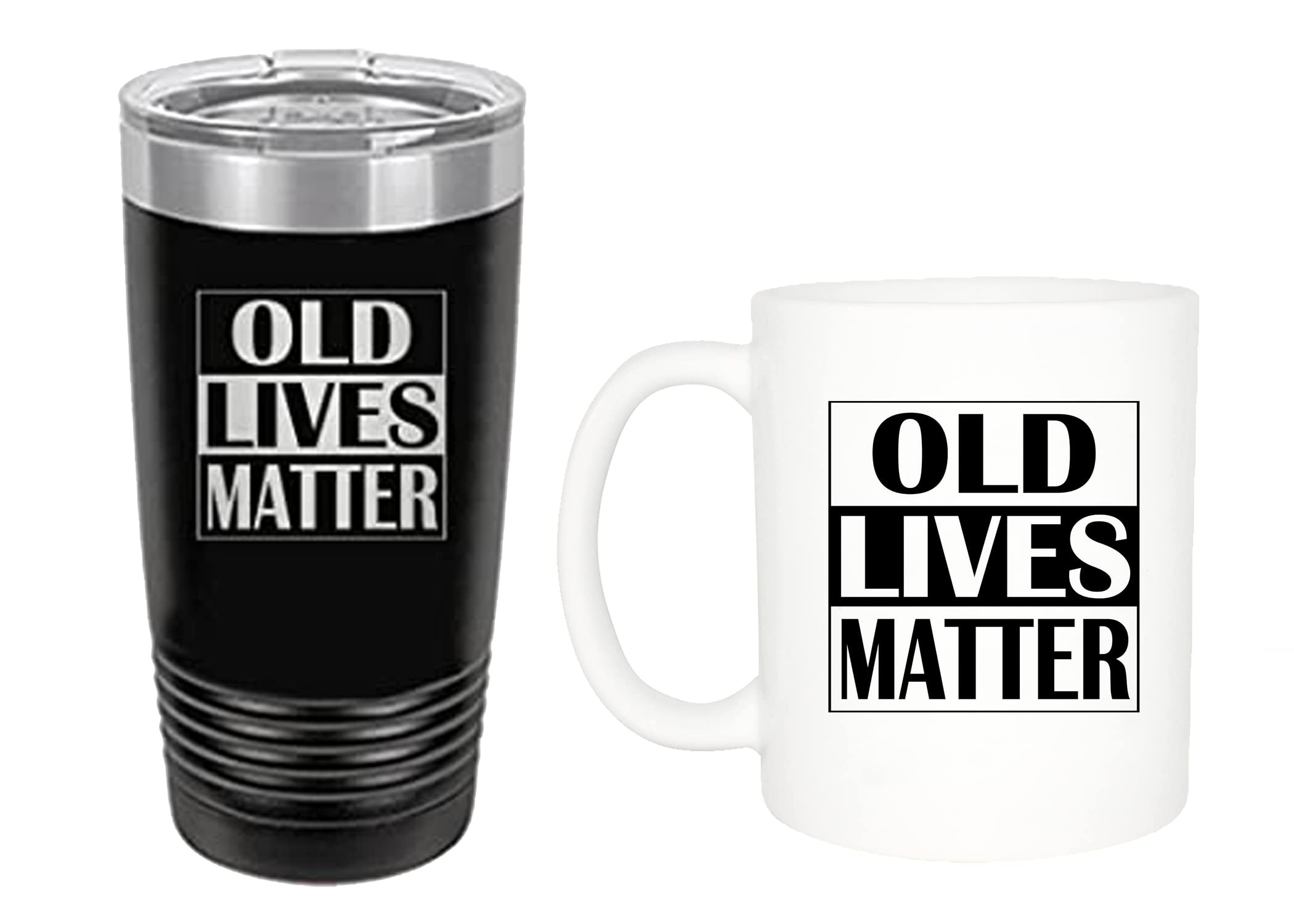 Rogue River Tactical Funny Gift Bundle - 20 Oz. Travel Tumbler Mug And 11oz Coffee Mug Old Lives Matter Senior Citizen Novelty Cup Combo Retirement Birthday Gag Gift Set Mom Dad Grandma or Grandpa