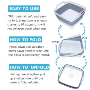 MontNorth Dishpan For Washing Dishes,9L Collapsible and Portable,Wash Dish Basin,Foldable Laundry Tub with Drain Plug for Kitchen Sink,Camping,Gray