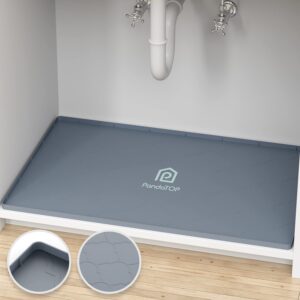under sink mat, 28" x 22" silicone kitchen cabinet tray, waterproof & flexible under sink liner for kitchen bathroom and laundry room