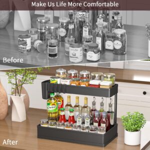 WAKISA Under Sink Organizers 2 Pack, Bathroom Organizers Under Cabinet Storage, 2 Tier Counter Storage with Drawer/Hooks/Cups, L Shape Large Capacity Organization and Storage for Home Kitchen Bathroom