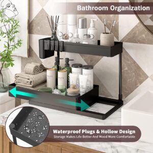 WAKISA Under Sink Organizers 2 Pack, Bathroom Organizers Under Cabinet Storage, 2 Tier Counter Storage with Drawer/Hooks/Cups, L Shape Large Capacity Organization and Storage for Home Kitchen Bathroom