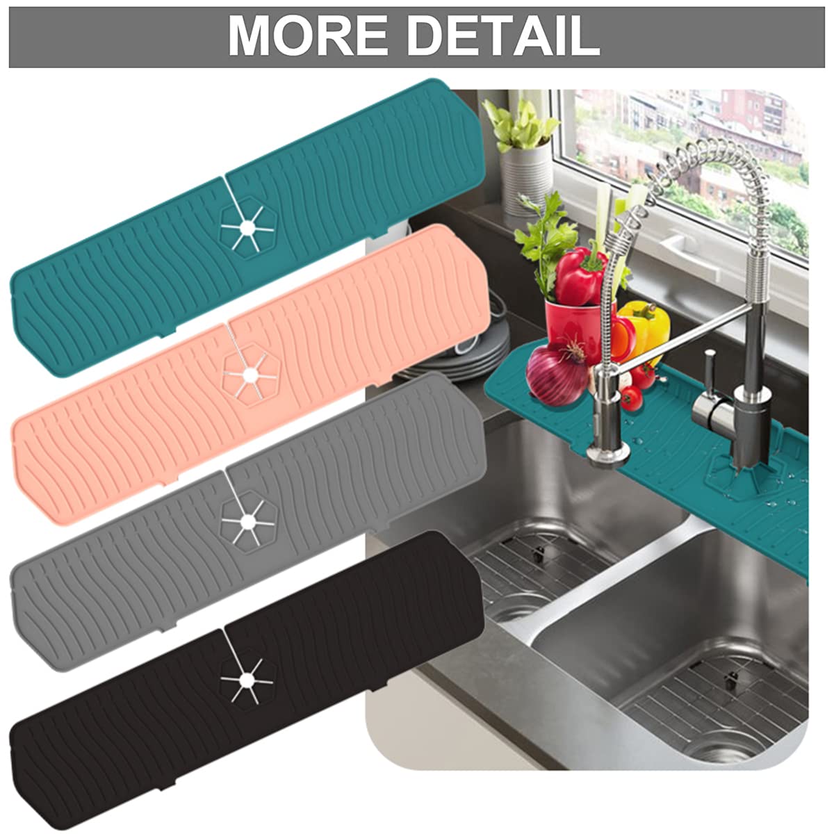 Aynuma Kitchen Faucet Sink Splash Guard, 24" x 5.6'' Upgrade Silicone Faucet Water Catcher Mat, Sink Draining Pad Behind Faucet, Rubber Drying Mat for Countertop, Bathroom, Farmhouse, RV (Black)