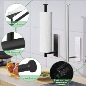 Paper Towel Holder Under Cabinet, Black Drilling or Self Adhesive Paper Towel Holder, Paper Towel Roll Rack, SUS304 Stainless Steel Under Counter Paper Towel Holder for Kitchen, Pantry, Sink, Bathroom