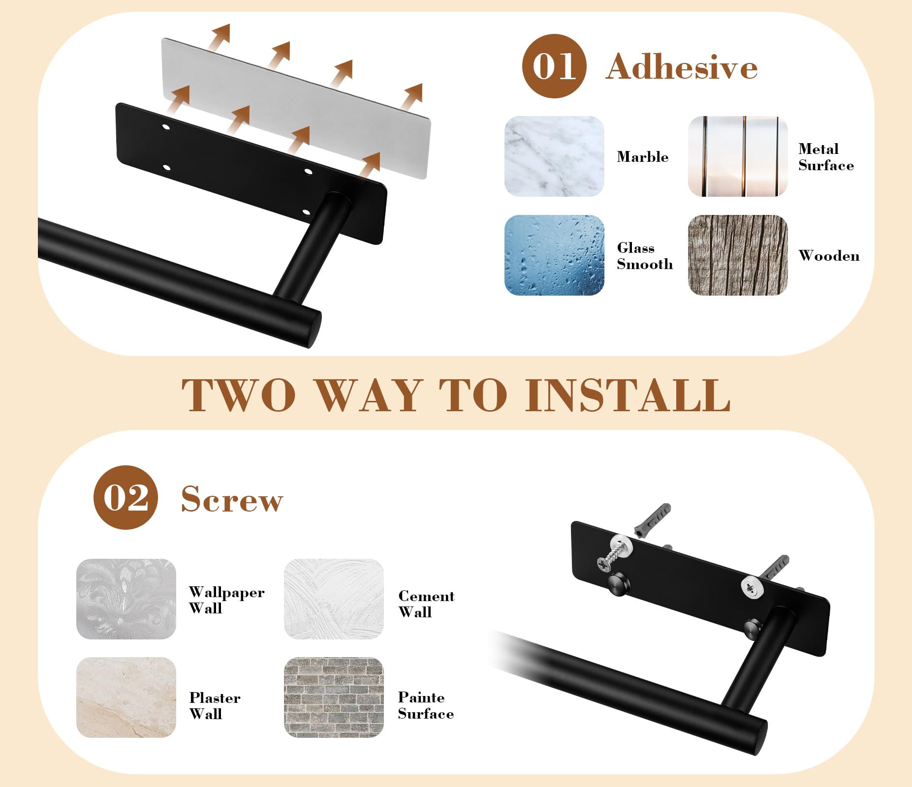 Paper Towel Holder Under Cabinet, Black Drilling or Self Adhesive Paper Towel Holder, Paper Towel Roll Rack, SUS304 Stainless Steel Under Counter Paper Towel Holder for Kitchen, Pantry, Sink, Bathroom