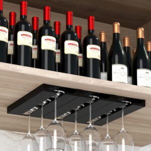 RIIPOO Wine Glass Rack Hanger Under Cabinet, Wine Glass Holder Under Shelf, Stemware Rack Black for Cabinet, 2-Pack