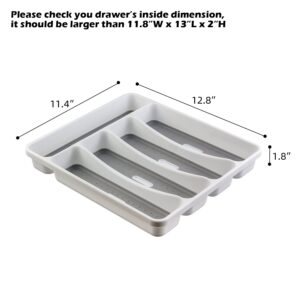 LeMuna Silverware Tray for Drawer, Plastic Cutlery Tray Kitchen Drawer Organizer, 5 Compartment Flatware Cutlery Organizer, Soft-Grip Lining and Non-Slip Rubber Feet