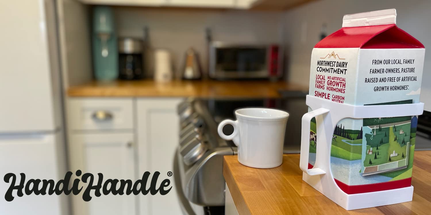 HandiHandle® Half Gallon Milk, Juice, or Beverage Carton Holder | Lightweight and Slim to Save Refrigerator Space | for Seniors, Home Kitchens, Coffee Shops, Restaurants, and Baristas. (1)