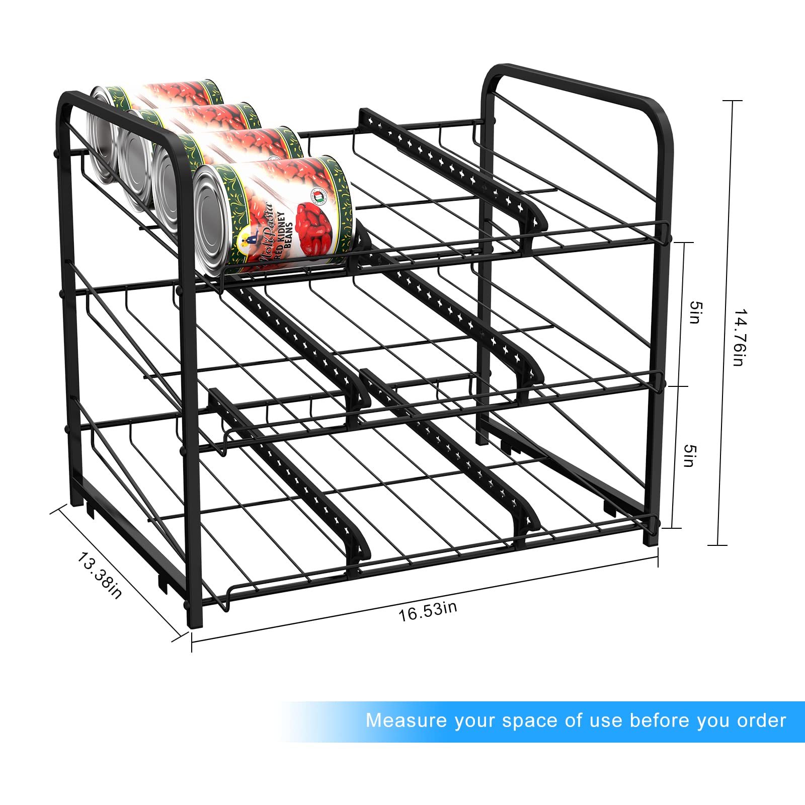 MOOACE Can Rack Organizer 2 Pack, Stacking Can Storage Dispenser for 36 Cans, Can Organizer for Pantry Kitchen Cabinet, Black