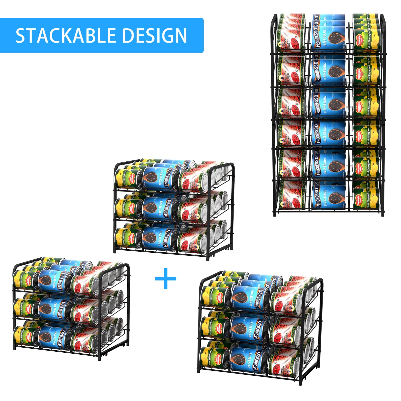 MOOACE Can Rack Organizer 2 Pack, Stacking Can Storage Dispenser for 36 Cans, Can Organizer for Pantry Kitchen Cabinet, Black