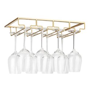 fomansh wine glass rack under cabinet - stemware holder metal wine glass organizer glasses storage hanger for bar kitchen gold 4 rows