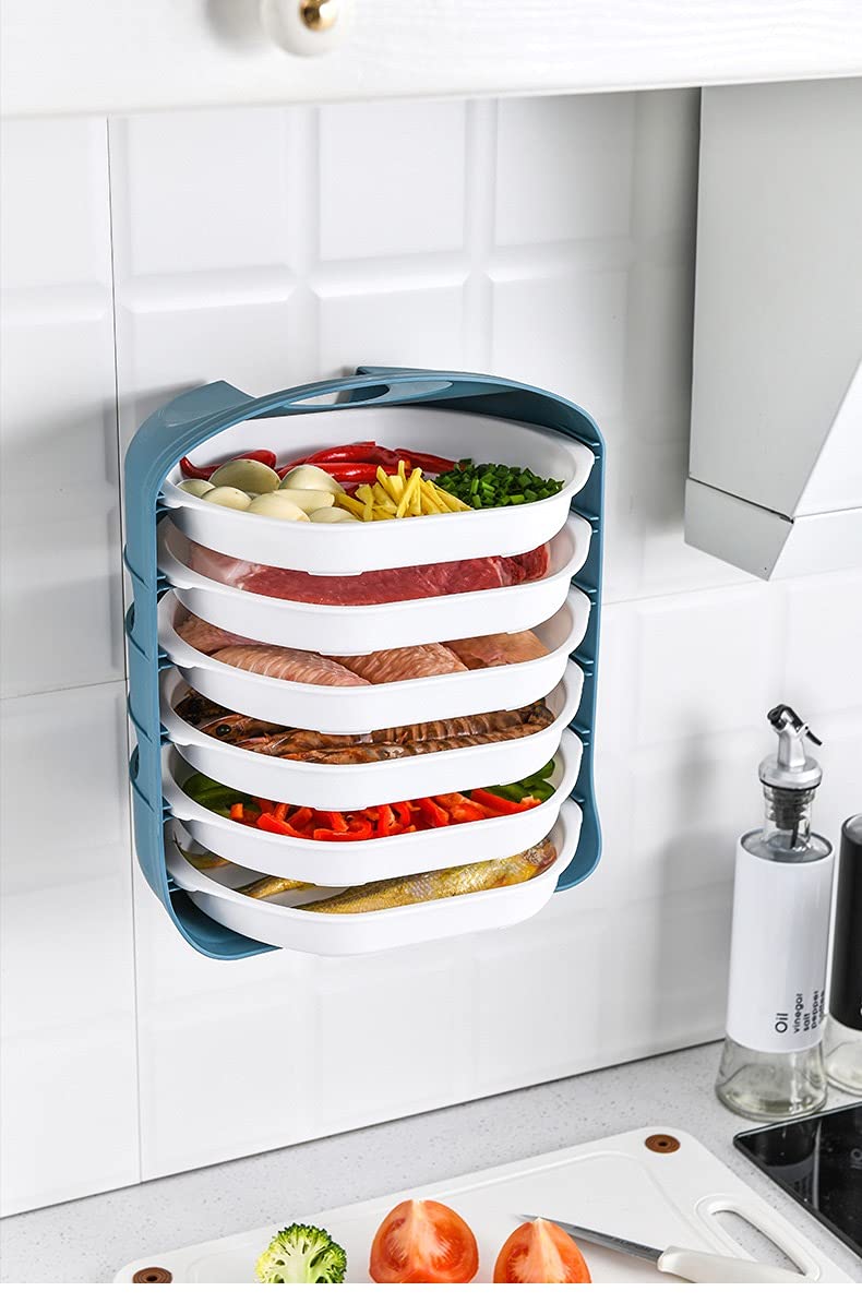 RJfashion Kitchen multifunctional side dish storage box-household multi-layer hot pot vegetable side dish tray-can be superimposed and assembled freely??????????? (white, 6-layer storage)