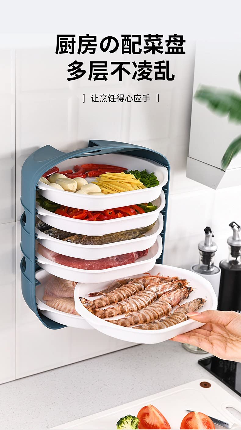 RJfashion Kitchen multifunctional side dish storage box-household multi-layer hot pot vegetable side dish tray-can be superimposed and assembled freely??????????? (white, 6-layer storage)