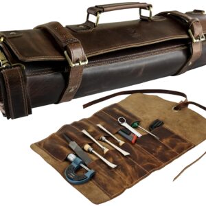 RUSTIC TOWN Leather Knife Roll Storage Bag With Tool Roll Up Pouch Travel-Friendly Chef Knife Case Roll