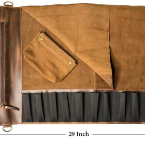 RUSTIC TOWN Leather Knife Roll Storage Bag With Tool Roll Up Pouch Travel-Friendly Chef Knife Case Roll