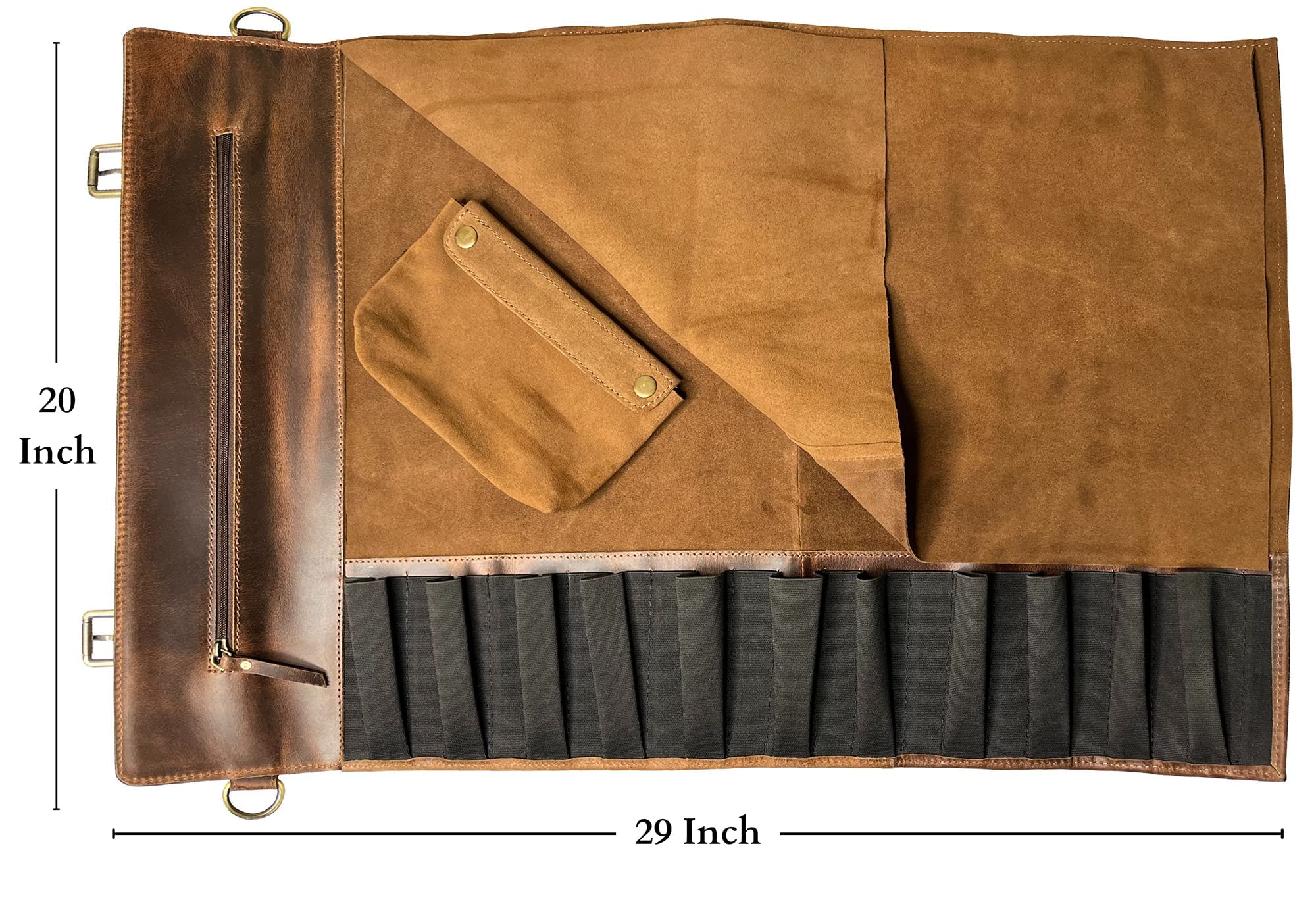 RUSTIC TOWN Leather Knife Roll Storage Bag With Tool Roll Up Pouch Travel-Friendly Chef Knife Case Roll