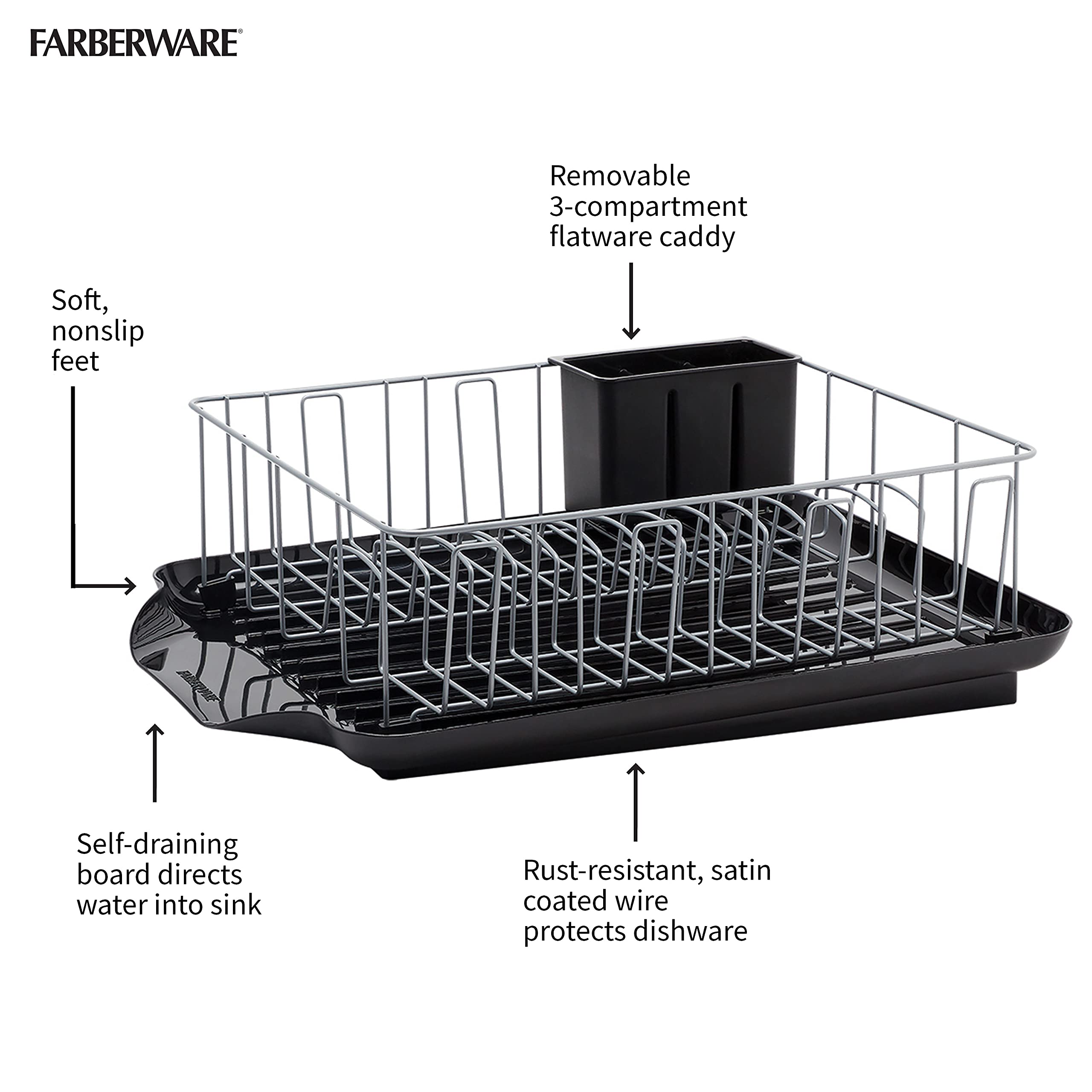 Farberware - 5238259 Farberware Classic 3-Piece Dish Rack, Black, 20-Inch-by-15-Inch -