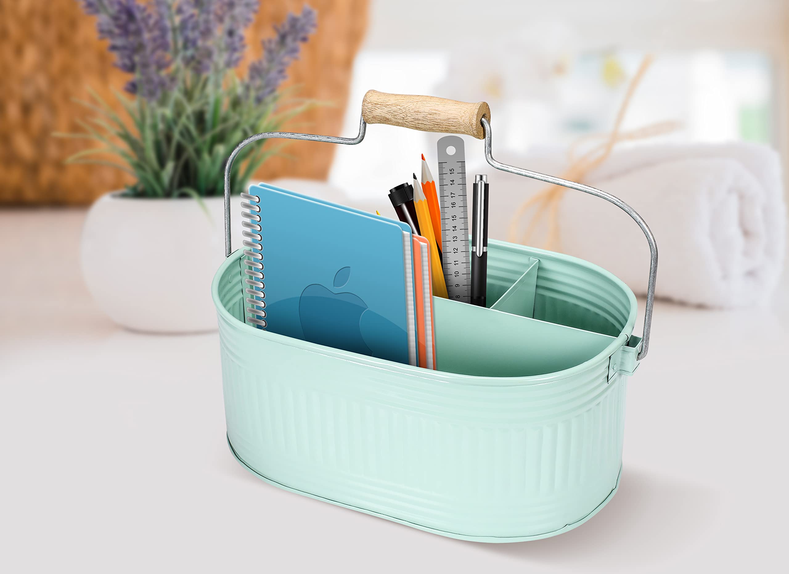 utensil caddy for parties, utensil caddy for countertop, kitchen utensil caddy, plate and utensil caddy - picnic utensil caddy, kitchen utensil caddy for countertop - 13.5 Inches (Mint Green)