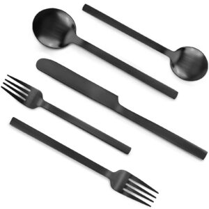 barbbon 20 pieces matte black silverware set，stainless steel black flatware set, food-grade cutlery set for 4,satin finished tableware eating utensil set, dishwasher safe