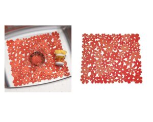 idesign blumz floral bpa-free flexible pvc plastic sink protector mat - 11" x 12", red