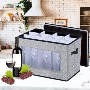 Stemware Storage Cases 2 Pack, Wine Glass Storage Box with Dividers,Hard Shell Stackable China Storage Containers for Glassware or Crystal,Holds 12 Wine Glasses,Moving Boxes (White and Black)