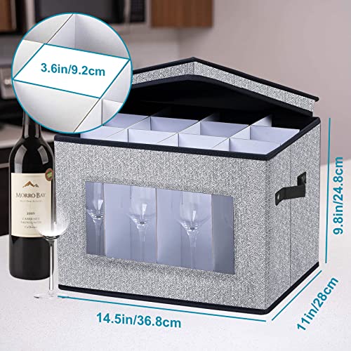 Stemware Storage Cases 2 Pack, Wine Glass Storage Box with Dividers,Hard Shell Stackable China Storage Containers for Glassware or Crystal,Holds 12 Wine Glasses,Moving Boxes (White and Black)