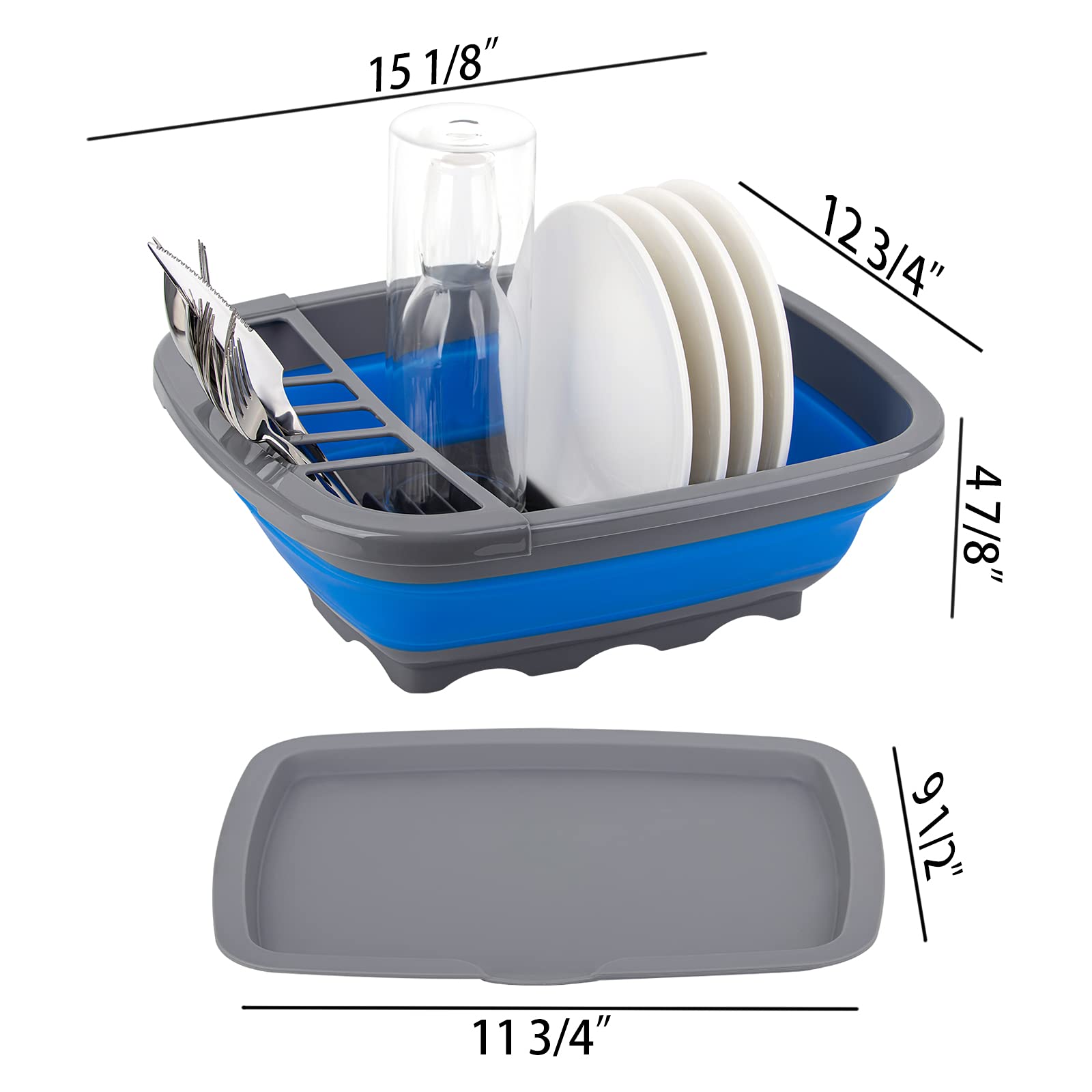 Tiawudi Collapsible Dish Drying Rack with Drainer Board, Foldable Dish Drainer, Portable Dinnerware Organizer for Kitchen & Camper, Space Saving Storage Dish Rack