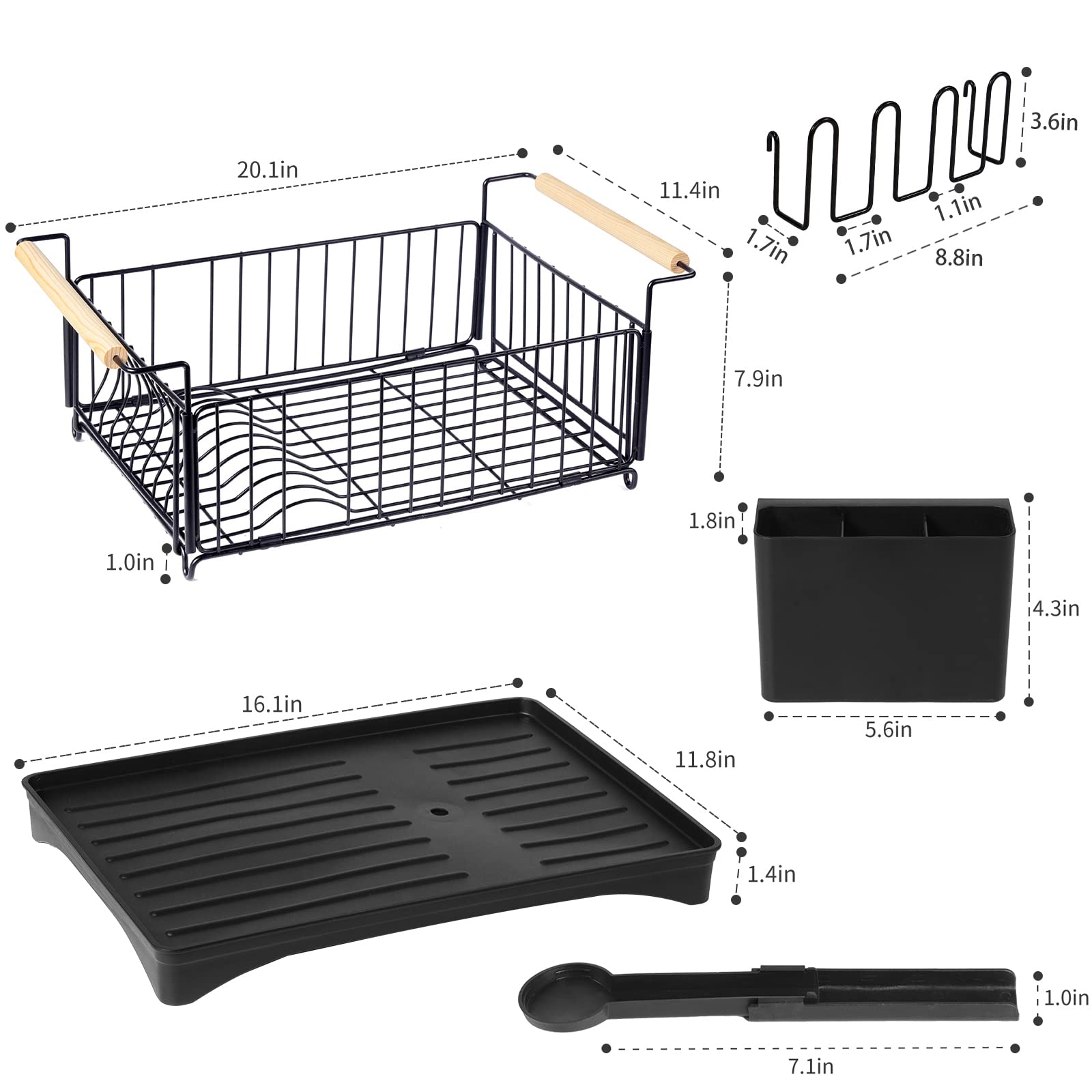 Stainless Steel Dish Drying Rack, Dish Racks with Drainboard, Utensil Holder and Cup Holder, Black Large Capacity Kitchen Dish Racks Drainer for Kitchen Counter