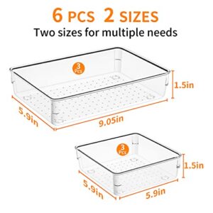 wudianbanCC 6 PCS Drawer Organizer Bins 2 Sizes Transparent Storage Tray, Desktop Organizer, Multifunctional Kitchen Drawer Organizer Tray,For BathroomDressing TableGadgetsOffice Drawer Organizer