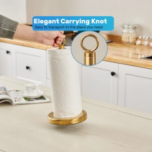 Gold Paper Towel Holder Countertop, Stainless Steel Heavy Base, Paper Towel Rack, Paper Towel Holder Stand, Ripping Paper Towel Off One-Handed, No Wobbly (Brushed Gold)