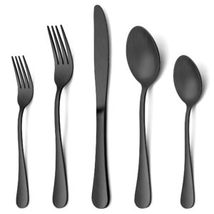 lianyu 20 piece matte black silverware set, stainless steel black flatware cutlery set for 4, fancy kitchen utensil tableware set for home restaurant party, satin finish, dishwasher safe
