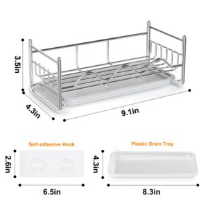 KOYLIM Sink Caddy Sponge Holder - Stainless Steel Kitchen Sink Organizer with Removable Drain Tray - Brush and Dish Soap Dispenser Storage Rack for Kitchen Counter (Silver)