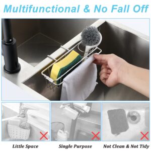 QMLALA Sponge Holder for Double Kitchen Sink, 3-in-1 Sink Caddy, Brush, Dish Towel, Sponge Sink Organizer Liquid Drainer Rack - SUS304 Stainless Steel