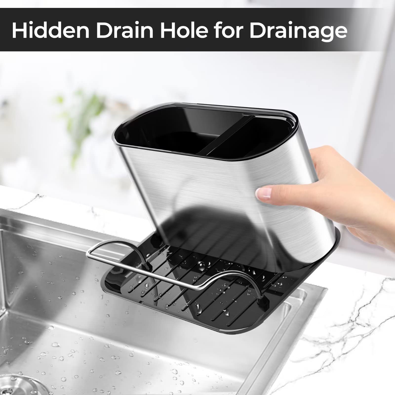 ODesign Kitchen Sink Organizer Caddy Countertop Sponge Brush Scrub Holder - Stainless Steel