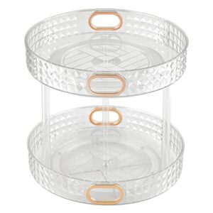 yeavs 2 tier lazy susan, 11 inch clear turntable 360° rotating deep spice makeup organizer, plastic cosmetic holder condiment rack with handle for kitchen cabinet, countertop, bathroom storage