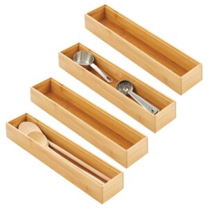 mdesign slim wooden bamboo drawer organizer - 15" long stackable storage box tray for kitchen drawers/cabinet - utensil, silverware, spatula, flatware holder - echo collection, 4 pack, natural wood