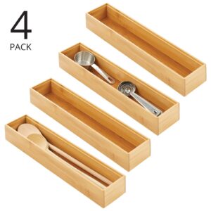 mDesign Slim Wooden Bamboo Drawer Organizer - 15" Long Stackable Storage Box Tray for Kitchen Drawers/Cabinet - Utensil, Silverware, Spatula, Flatware Holder - Echo Collection, 4 Pack, Natural Wood