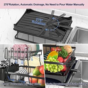 etship Dish Drying Rack with Drainboard Set, Stainless Steel 2 Tier Large Dish Racks for Kitchen Counter, Dish Drainer with Utensil Holder, Dish Strainers with Extra Drying Mat (Black)