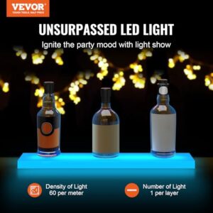 VEVOR LED Lighted Liquor Bottle Display, 1 Tier 24 Inches, Supports USB, Illuminated Home Bar Shelf with RF Remote & App Control 7 Static Colors 1-4 H Timing, Acrylic Lighting Shelf for 6 Bottles