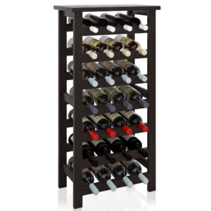 smibuy bamboo wine rack, 28 bottles display holder with table top, 7-tier free standing storage shelves for kitchen, pantry, cellar, bar (black)